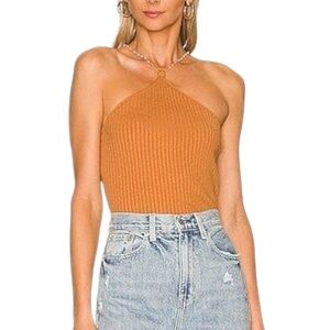 Heartloom Pamela Cami Toffee Ribbed Halter Tank Top With Beaded Neckline Sz M